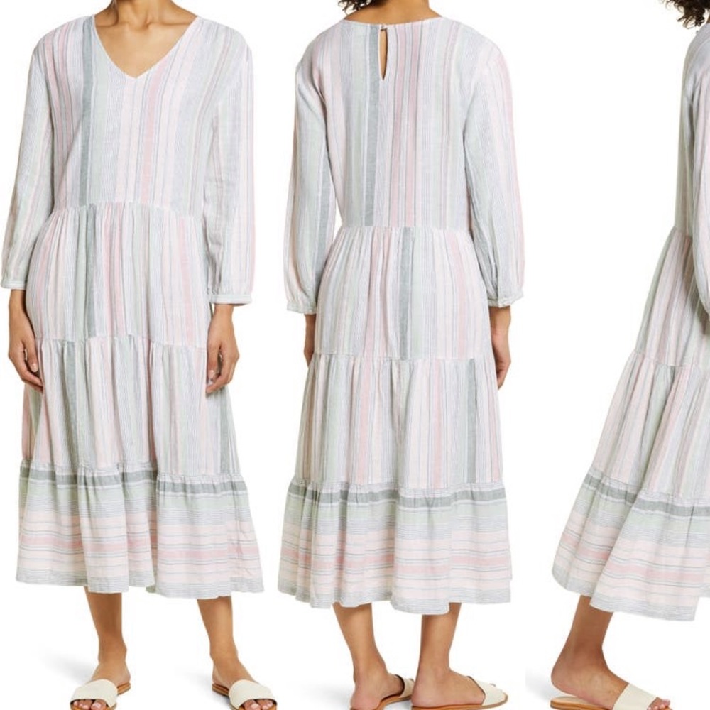 Caslon Pastel Striped Linen Blend Midi Dress Size Xs Nwot